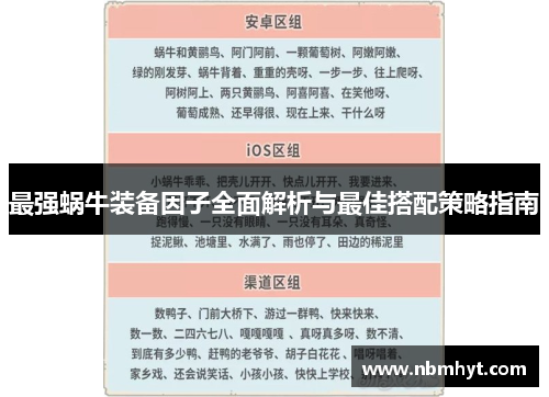 最强蜗牛装备因子全面解析与最佳搭配策略指南